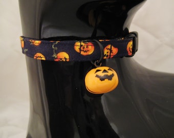 Cat Collar -  Black, Cream or Tan with Cute Orange Pumpkins with Pumpkin Bell - Halloween - Safety Release with Bell for your Special Kitty