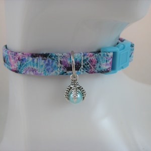 Cat Collar -  Dragon Scales Metallic with a Silver Dragon Claw Charm in Pink,Blue,Grey,White - Safety Release collar for your Special Kitty