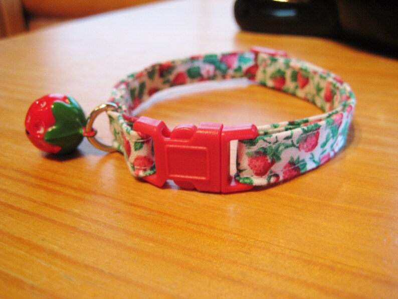 Cat Collar Allover Strawberries With Red Strawberry Bell Etsy