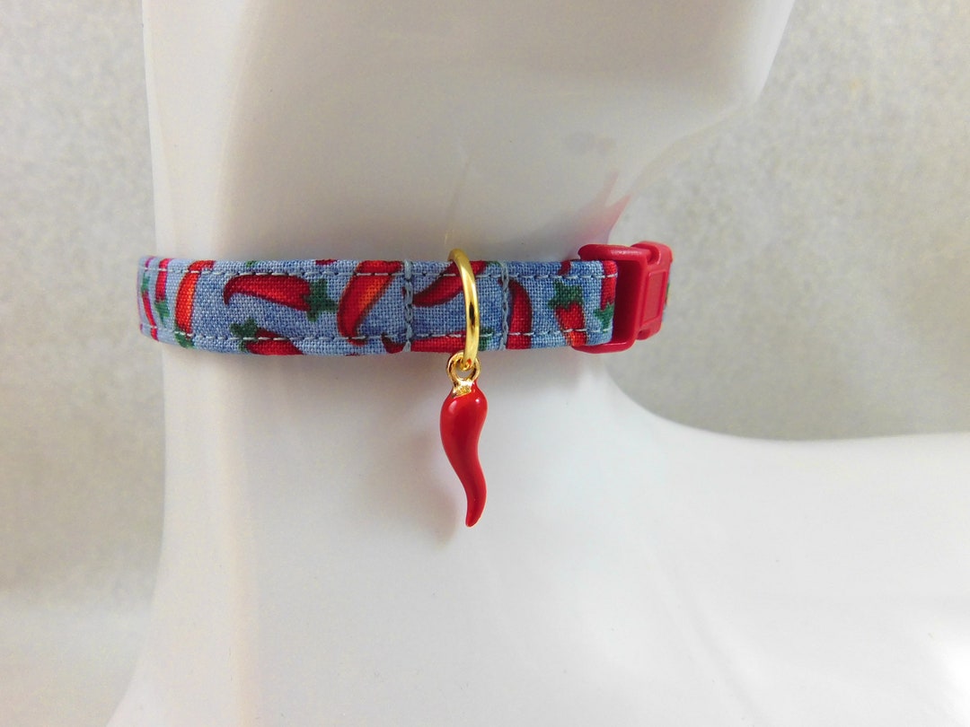 Cat Collar Blue or Yellow With Red Chili Peppers With Red Chili Pepper