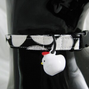 Cat Collar -  Black with White Eggs with Chick Bell - Safety Release collar with Bell for your Special Kitty