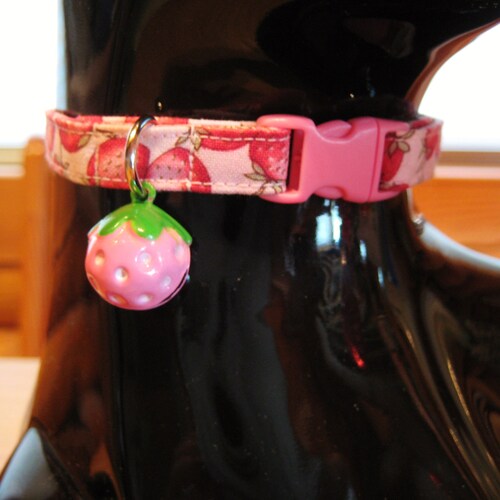 Cat Collar Allover Strawberries With Red Strawberry Bell Etsy