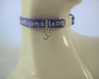 Cat Collar - Namaste Om Pink or Purple Collar with a Om or Hand Charm - Safety Release collar with Charm for your Mindful Special Kitty