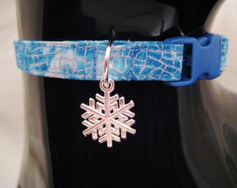Cat Collar - Blue Silver Metallic Mosaic or Royal Blue with Silver Snowflake Blue Charm - Safety Release collar for your Special Kitty