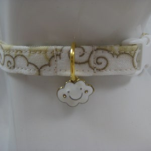 Cat Collar - Blue, Pink or White Clouds with Gold Enamel Cloud Charms - Safety Release collar for your Special Kitty