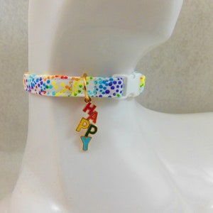 Cat Collar -  Colorful Dots with a Happy or Rainbow Charm - Safety Release collar with Charm for your Special Kitty