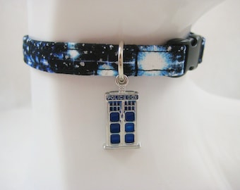Cat Collar -  Silver Metallic Celestial with Time and Relative Dimension in Space Charm - Safety Release collar for your Special Kitty