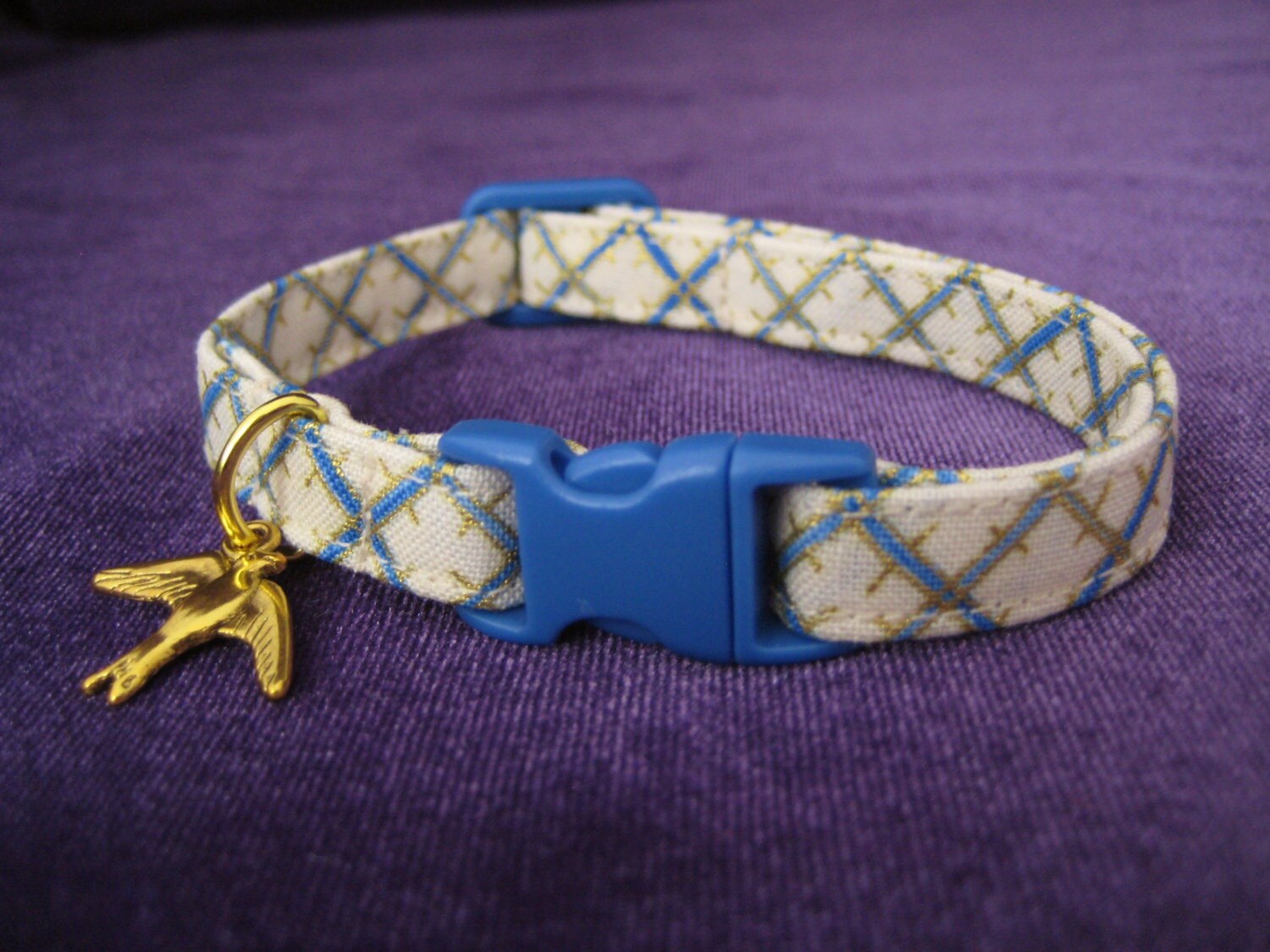 Cat Collar Bastet Egyptian Scepter Blue Gold Metallic Etsy