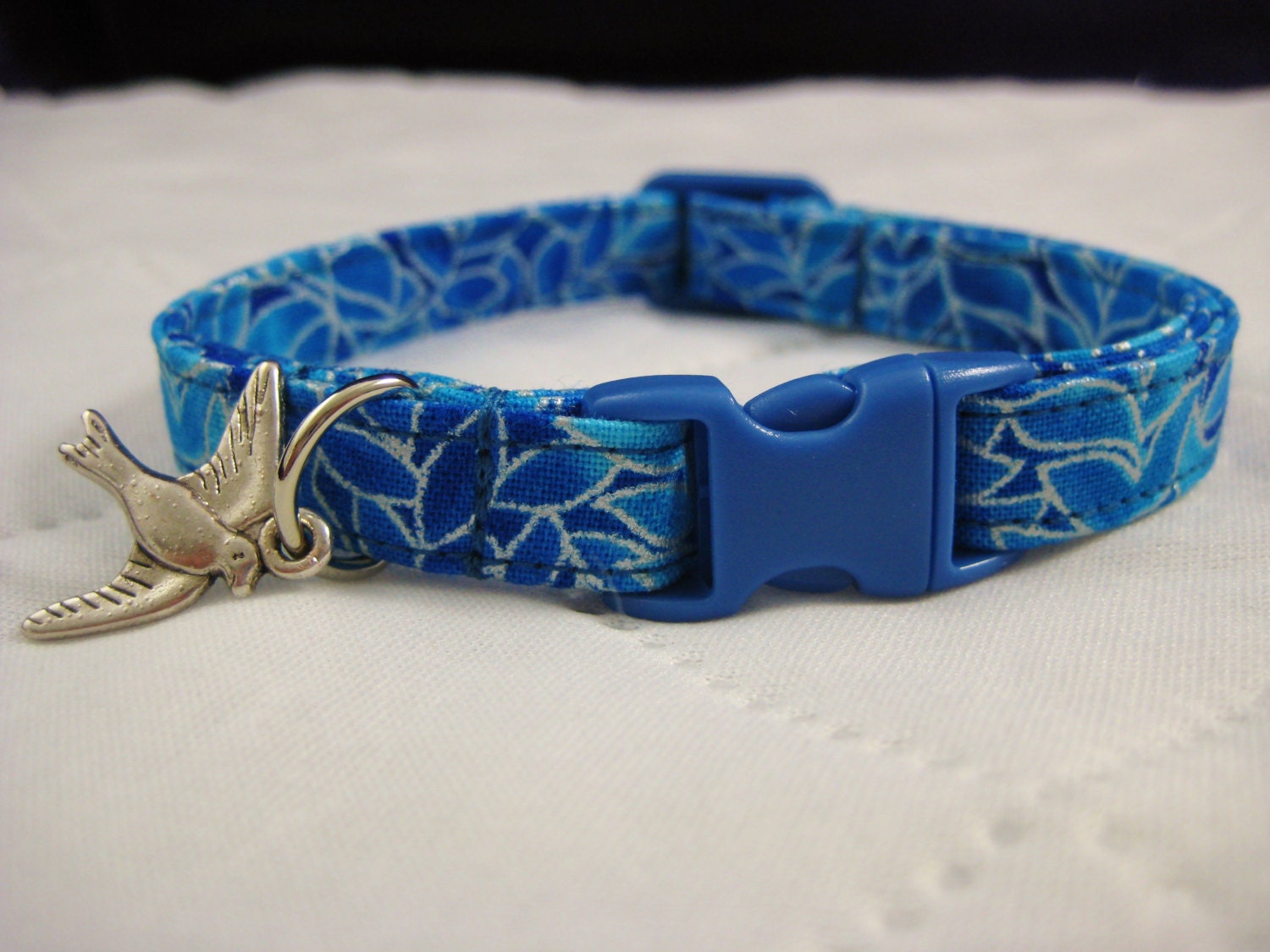 Cat Collar Bastet Egyptian Lotus Floral Blue Silver Metallic Etsy