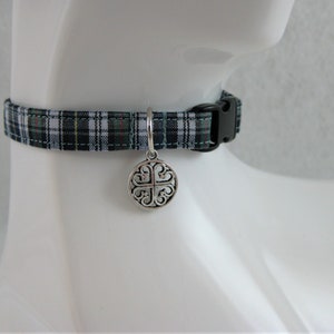 Cat Collar - Tartan Gordon Blue and White Plaid with a Silver Celtic Charm - Safety Release collar for your Bonnie Special Kitty