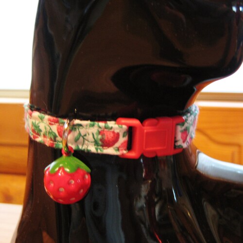 Cat Collar Allover Strawberries With Red Strawberry Bell Etsy