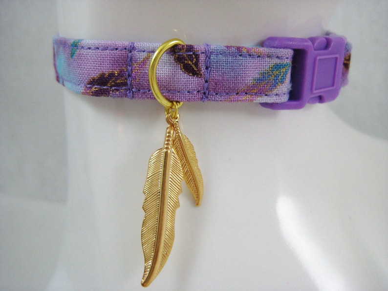 Cat Collar Bastet Egyptian Purple Feather With Gold Metallic Etsy
