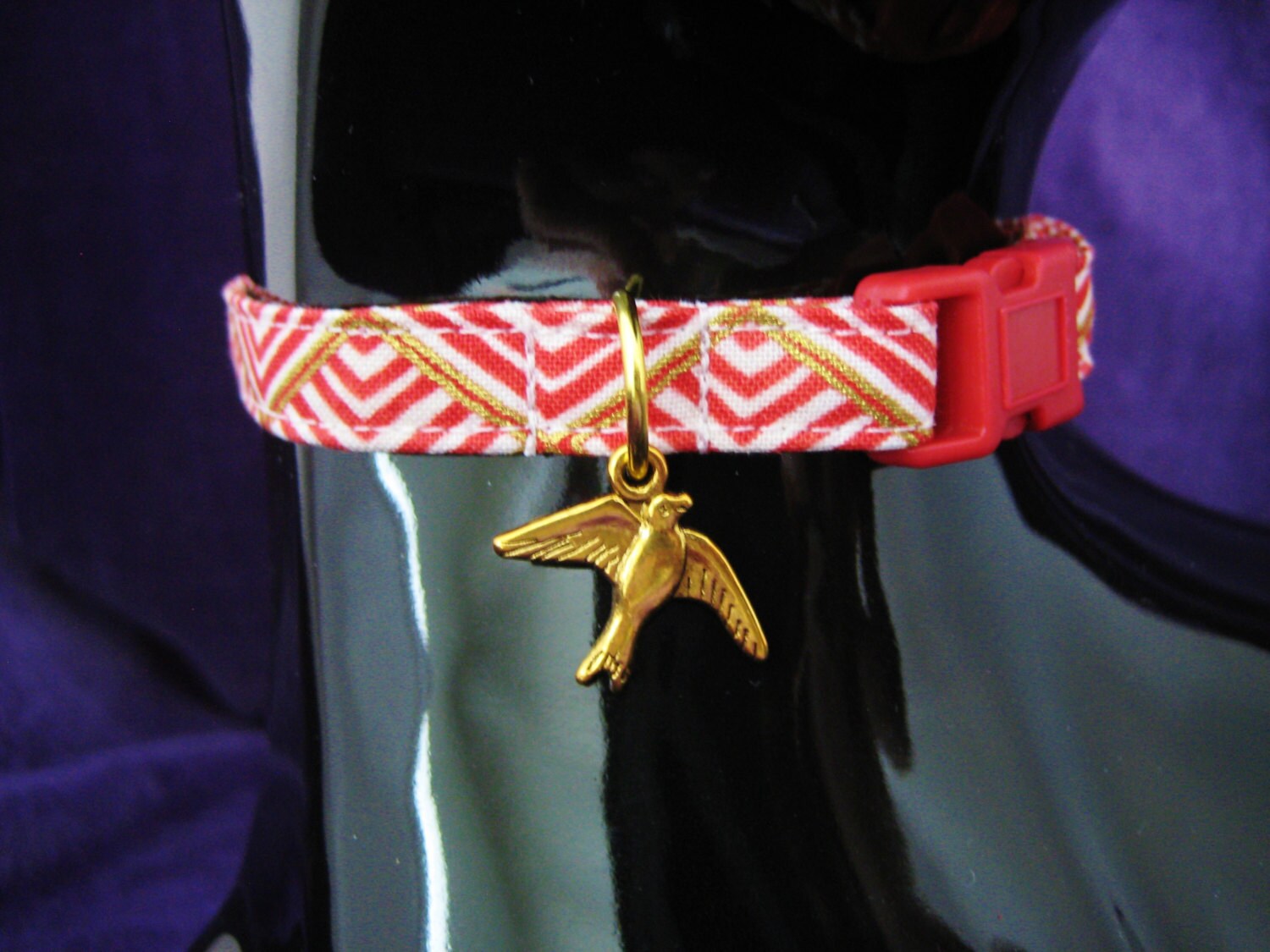 Cat Collar Bastet Egyptian Pyramid Red Gold Metallic Etsy