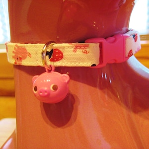 Cat Collar -  White and Pink Pig with Piggy Bell - Safety Release collar with Bell for your Special Kitty