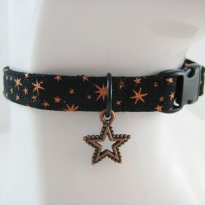 Cat Collar - Copper Metallic Stars or Gold Snowflakes with a Star or Snowflake Charm-Safety Release collar with Charm for your Special Kitty