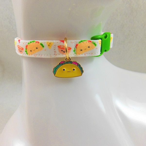 Cat Collar - White or Green Red Taco Salsa Collar with Enamel or Resin Taco Charm - Safety Release collar with Charm for your Spicy Kitty
