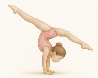 Gymnast Watercolor Print – Pink Handstand Wall Art for Girls Room | Gymnastics Decor Digital Download