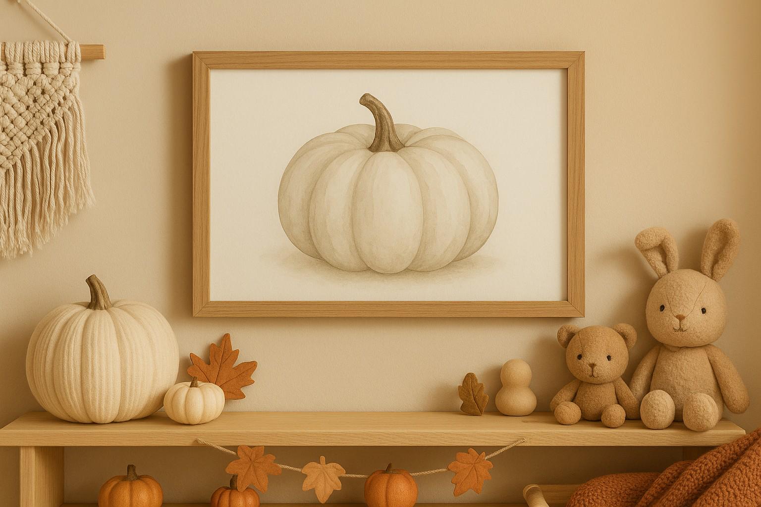 White Pumpkin Watercolor Print – Neutral Fall Decor for Nursery ...