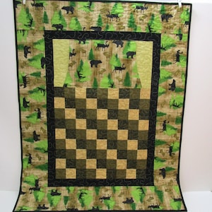 Wildlife Lap Quilt with Pocket: Moose & Bear Wheelchair Blanket