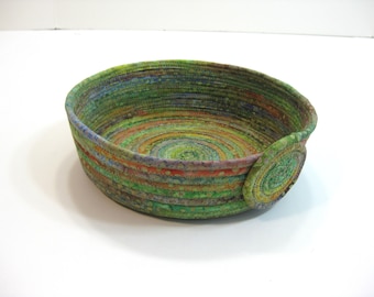 Gold and Green Cotton Pottery Bowl Red Basket Clothesline Basket Fabric Bowl