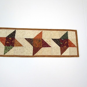 Scrappy Star Quilted Table Runner: Fall Colors, 6.5 x 19 Inches