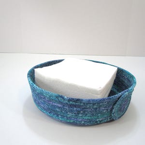 Handcrafted Coiled Rope Bowl, Clothesline Basket, Cotton Rope Basket, Napkin Bowl, Fabric Bowl, Top Diameter 9 1/2 inches.