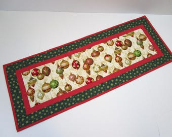 Christmas Ornament Quilted Table Runner: Holiday Decor (14 1/2" x 37 1/2")