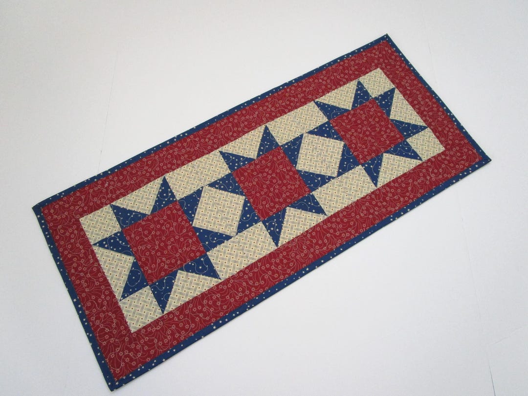 Patriotic Star Quilted Table Runner, Red White Blue (12 1/2" X 28") - Etsy