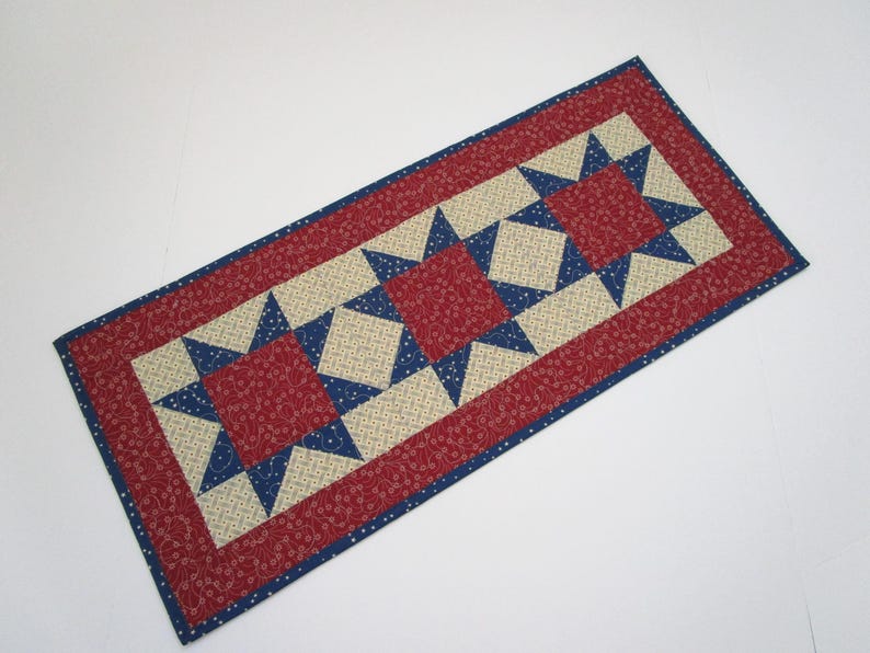 Patriotic Star Quilted Table Runner, Red White Blue (12 1/2" X 28") - Etsy