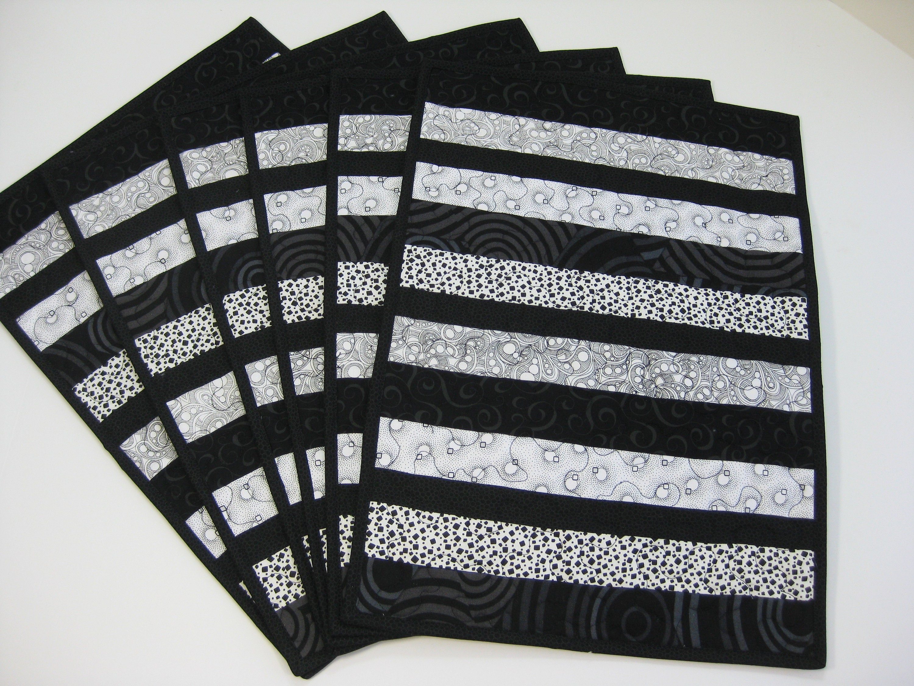 Quilted Placemats Set Of 6 Black Kitchen Placemats Modern Etsy