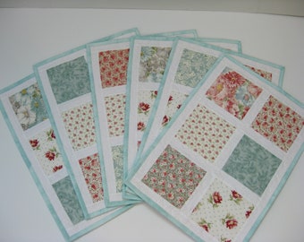 Patchwork Quilted Placemats: Floral Cotton Kitchen Decor, Set of 6