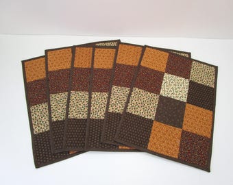 Handmade Quilted Patchwork Placemats: Set of 6 Country Farmhouse Decor