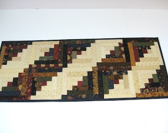 Quilted Table Runner, Log Cabin Table Runner, Farmhouse Runner, Scrappy Table  Runner