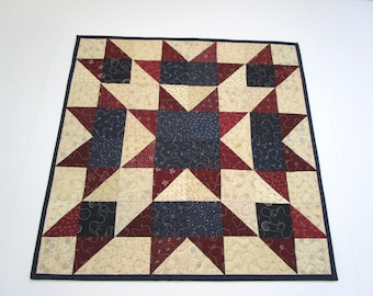 Patriotic Star Quilted Table Topper, Country Decor, Starburst Mat (20 1/2" Square)