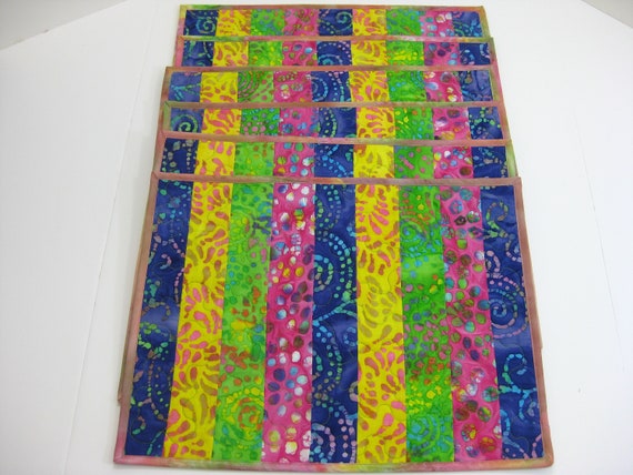 Batik Quilted Placemats - Set of 6 Cotton Table Mats
