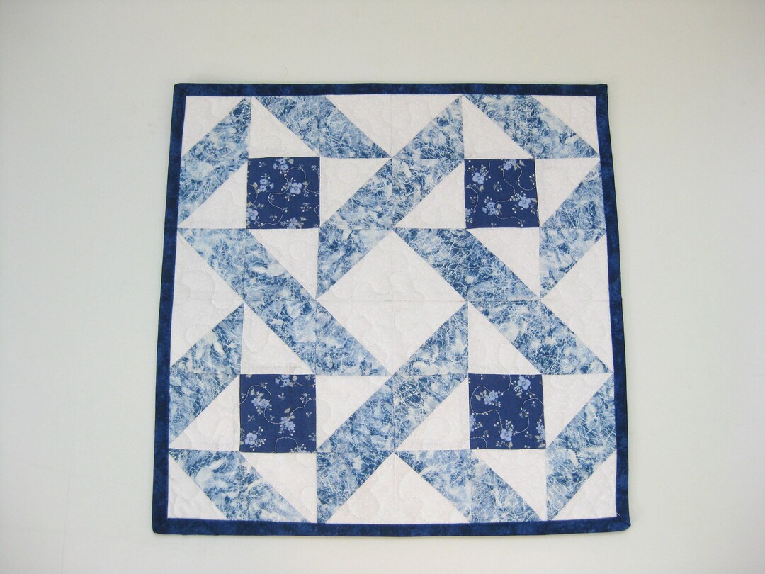Quilted Table Topper Modern Table Topper Blue Table Mat End Etsy
