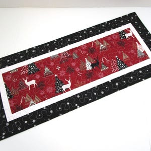 Christmas Quilted Table Runner: Reindeer, Trees, Snowflakes (14 x 33 1/2 inches)