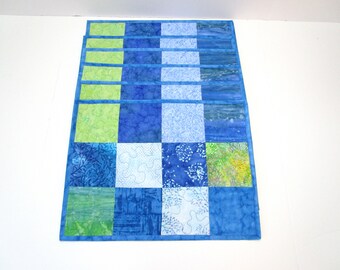 Handmade Quilted Placemats: Blue & Green Batik, Set of 6