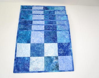 Blue Patchwork Quilted Placemats, Set of 6,  Kitchen Decor, (14" x 18 1/4")