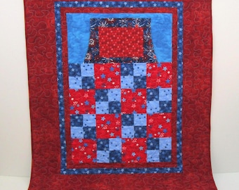 Lap Quilt: Wheelchair Blanket, Patriotic, Red, White Blue Cotton Blanket with Pockets, (32" x 40")