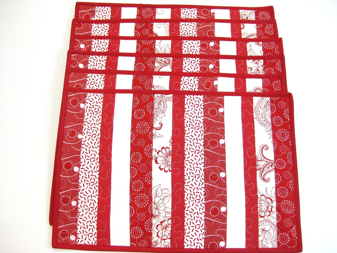 Red Quilted Placemats Kitchen Mats Set of Six Etsy