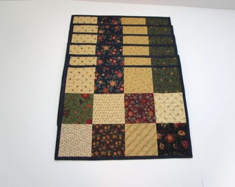Quilted Patchwork Placemats, Set of 6, Country Farmhouse Decor
