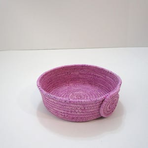Handmade Coiled Fabric Basket: Light Plum Rope Bowl (6 inch)