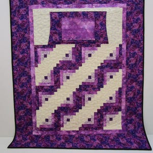 Purple Floral Lap Quilt with Pockets: Cotton Wheelchair Blanket (31 1/2" x 39 1/2")