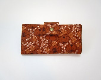 Cartera de mujer, Cartera floral para mujer, Cartera plegable, Cartera vegana, Cartera larga
