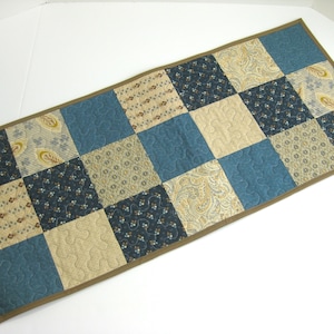 Quilted Table Runner, Patchwork Table Runner, Blue Patchwork Table Runner, 14 x 32 inches