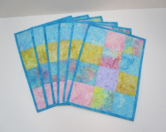 Patchwork Quilted Placemats: Spring Pastel Batik, Set of 6