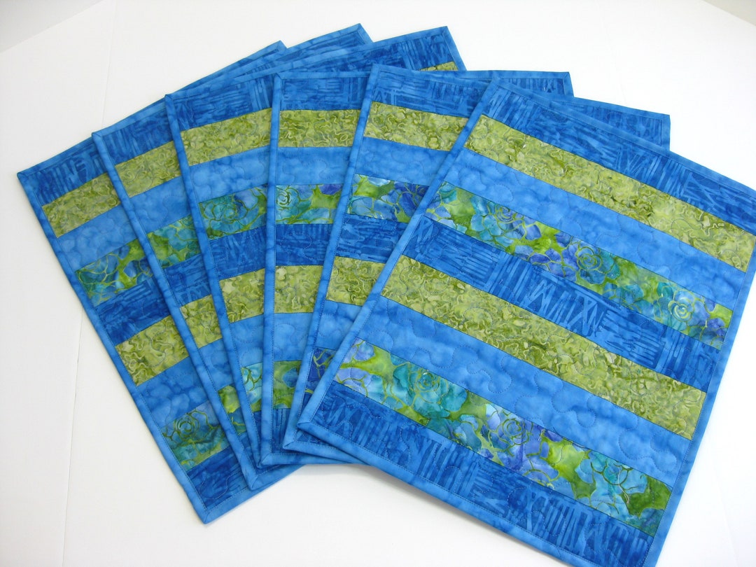Quilted Placemats Blue Kitchen Placemats Set of 6 Etsy