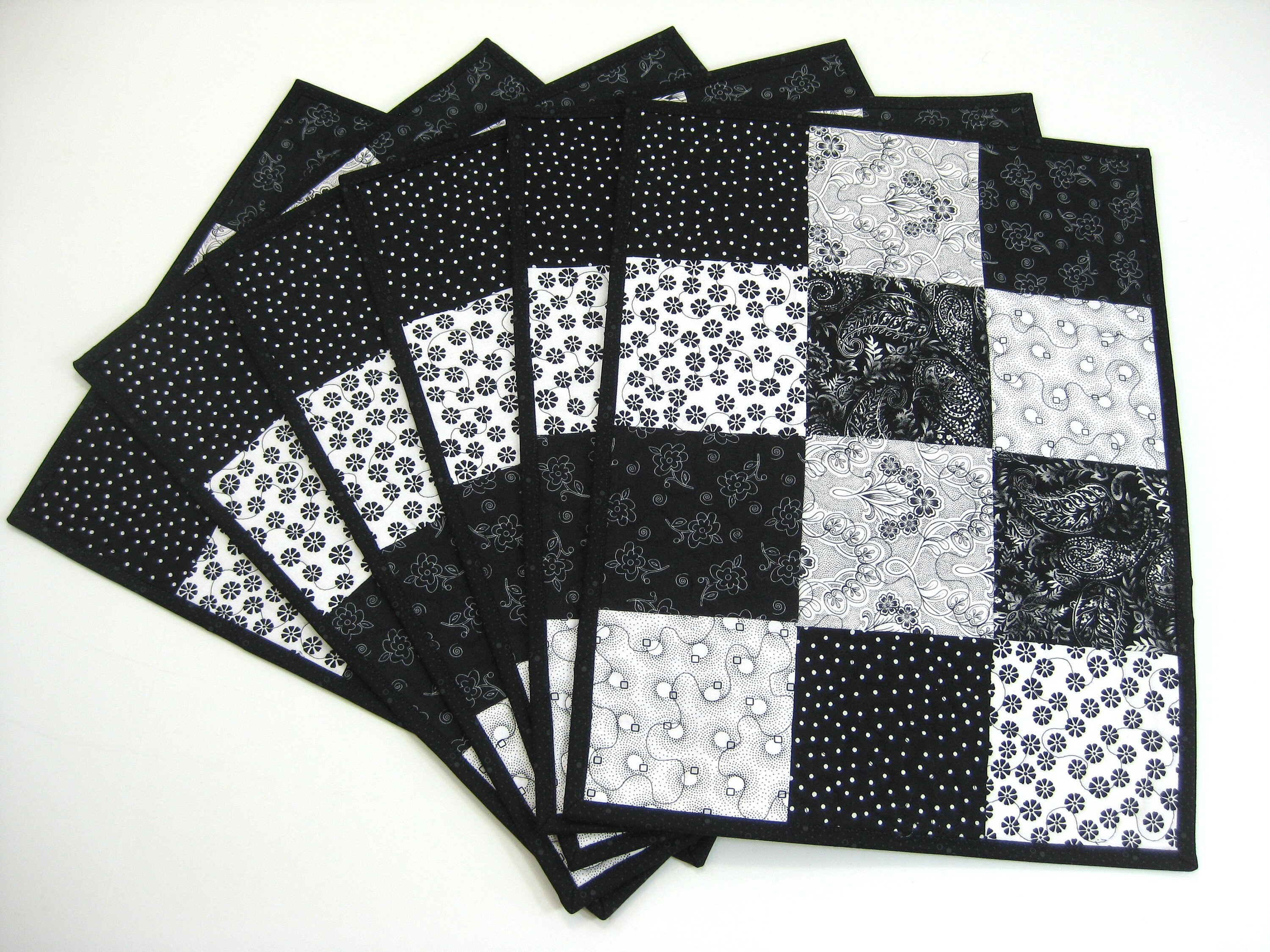 Quilted Placemats Black & White Kitchen Placemats Set of 6 Etsy