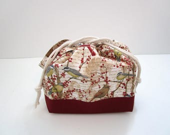 Knitting Project Bag: Drawstring Craft Tote, Bird Bag
